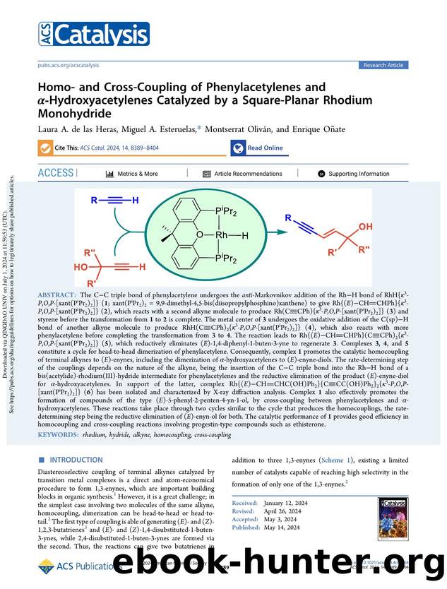 Homo- and Cross-Coupling of Phenylacetylenes and Î±-Hydroxyacetylenes Catalyzed by a Square-Planar Rhodium Monohydride by Laura A. de las Heras Miguel A. Esteruelas Montserrat Oliván & Enrique Oñate