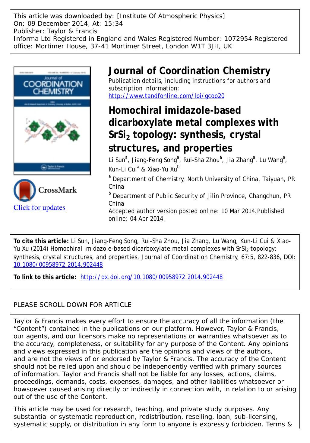 Homochiral imidazole-based dicarboxylate metal complexes with SrSi2 topology: synthesis, crystal structures, and properties by Li Sun