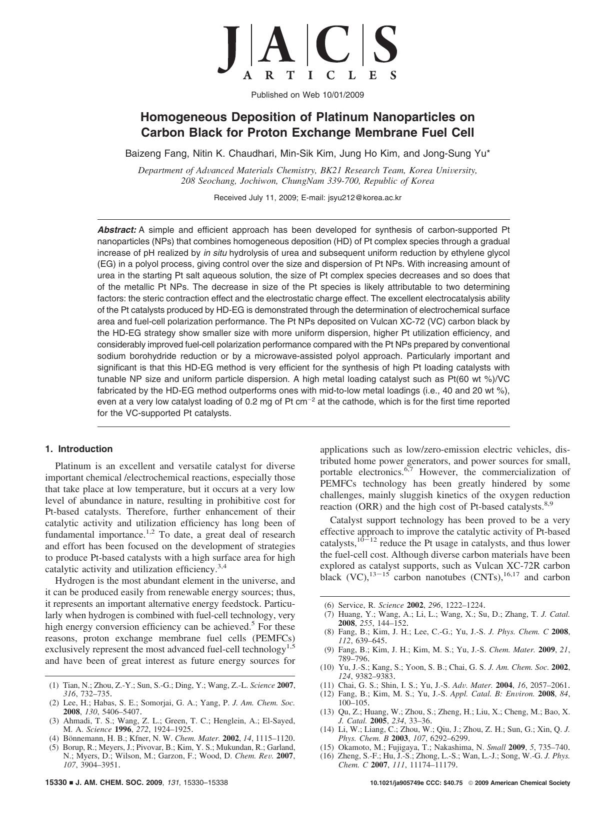 Homogeneous Deposition of Platinum Nanoparticles on Carbon Black for Proton Exchange Membrane Fuel Cell by unknow