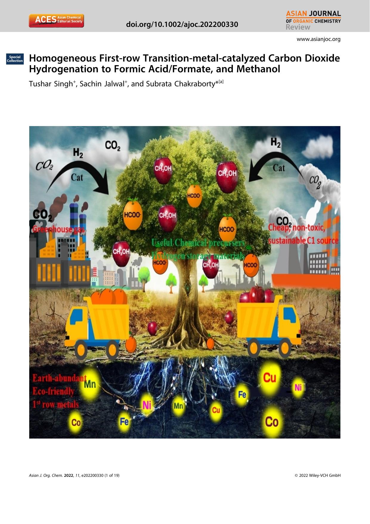 Homogeneous Firstârow Transitionâmetalâcatalyzed Carbon Dioxide Hydrogenation to Formic AcidFormate, and Methanol by Unknown