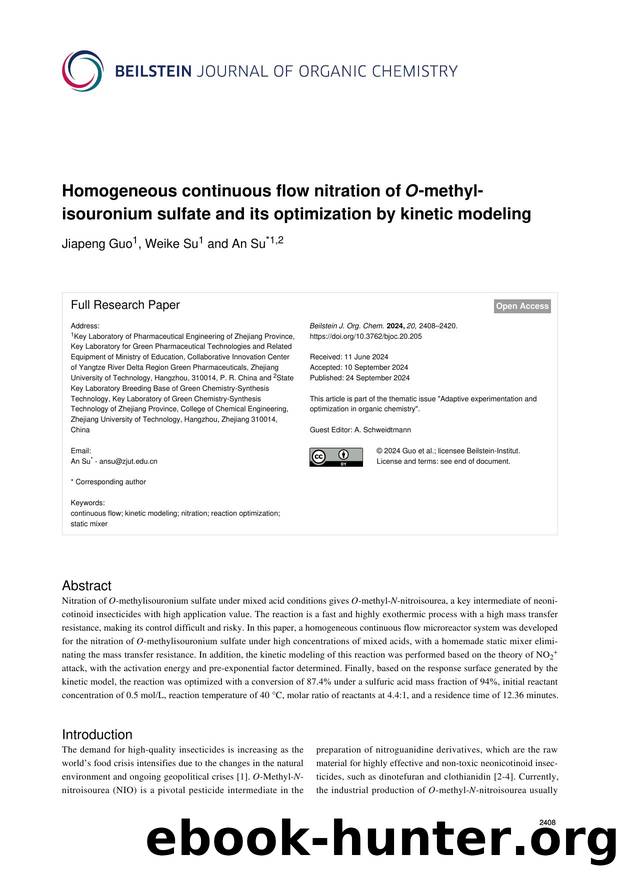 Homogeneous continuous flow nitration of O-methylisouronium sulfate and its optimization by kinetic modeling by Jiapeng Guo Weike Su An Su