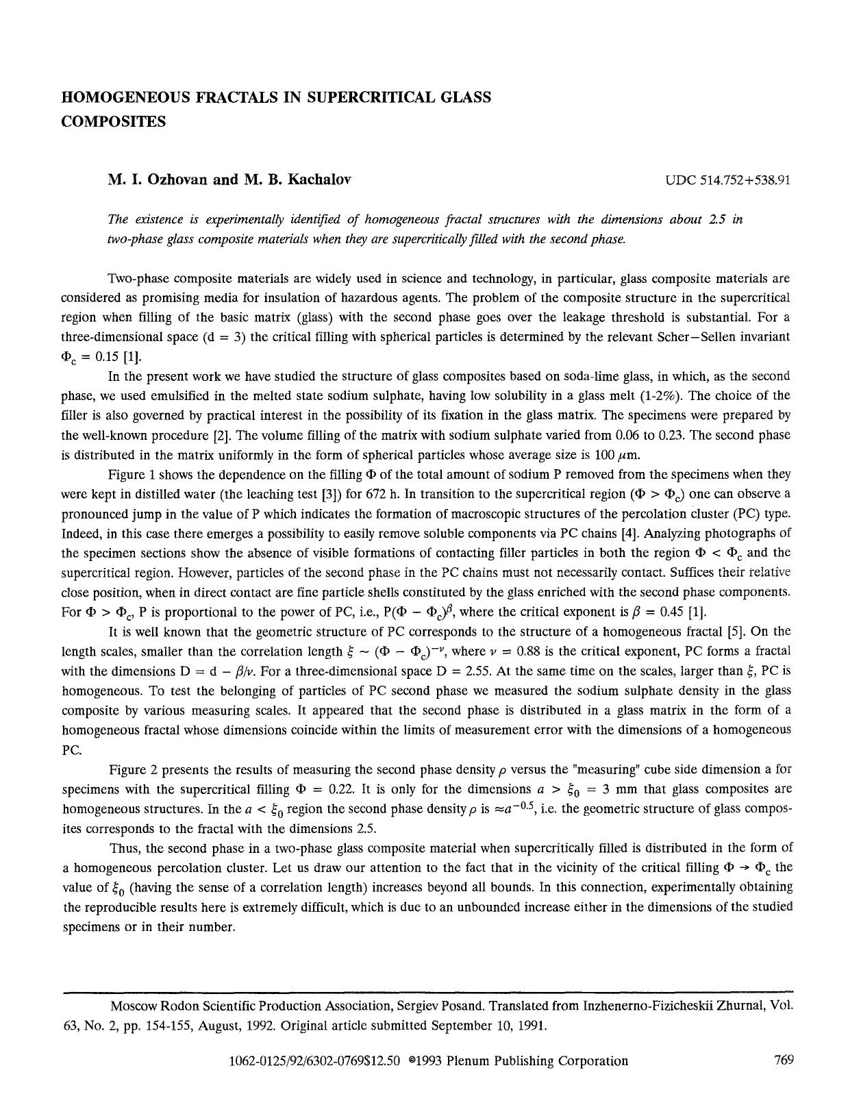 Homogeneous fractals in supercritical glass composites by Unknown