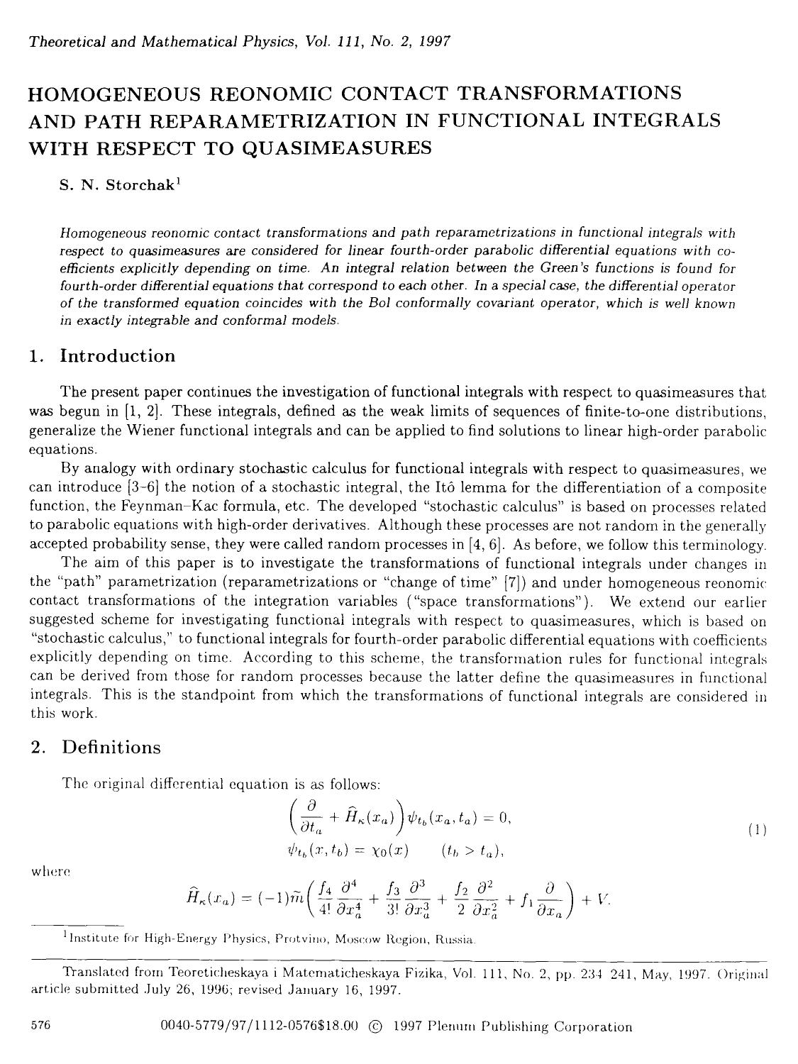 Homogeneous reonomic contact transformations and path reparametrization in functional integrals with respect to quasimeasures by Unknown
