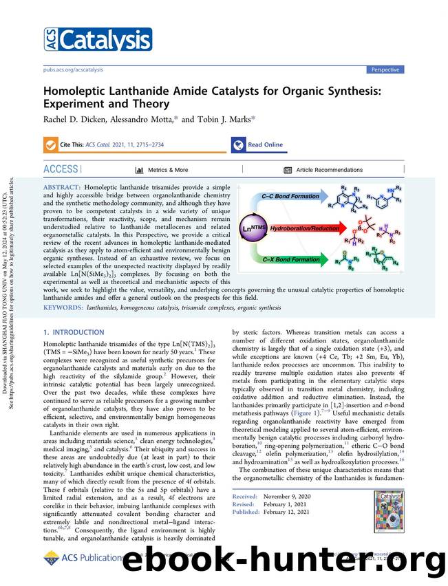 Homoleptic Lanthanide Amide Catalysts for Organic Synthesis: Experiment and Theory by Rachel D. Dicken Alessandro Motta & Tobin J. Marks