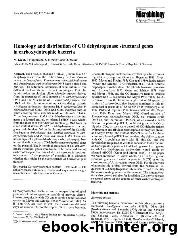 Homology and distribution of CO dehydrogenase structural genes in carboxydotrophic bacteria by Unknown