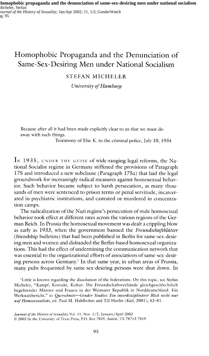 Homophobic Propaganda and the Denunciation of Same-Sex-Desiring Men under National Socialism by Unknown