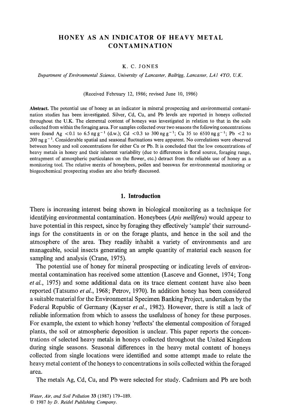 Honey as an indicator of heavy metal contamination by Unknown