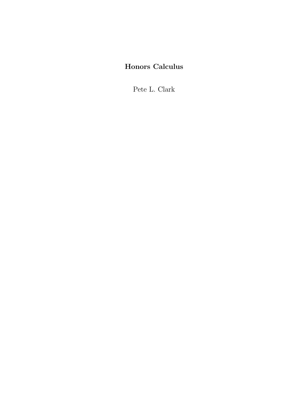 Honors Calculus by Pete L. Clark