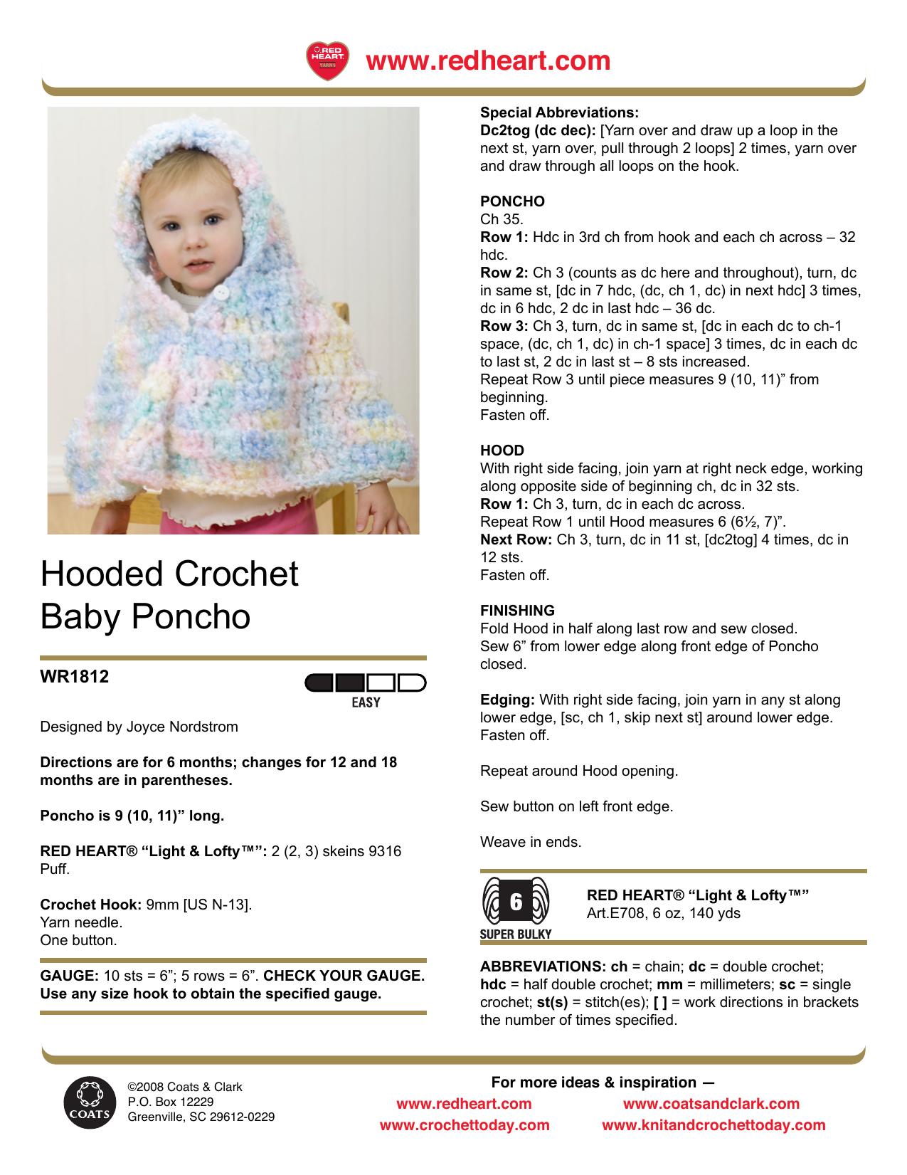 Hooded Crochet Baby Poncho by Unknown