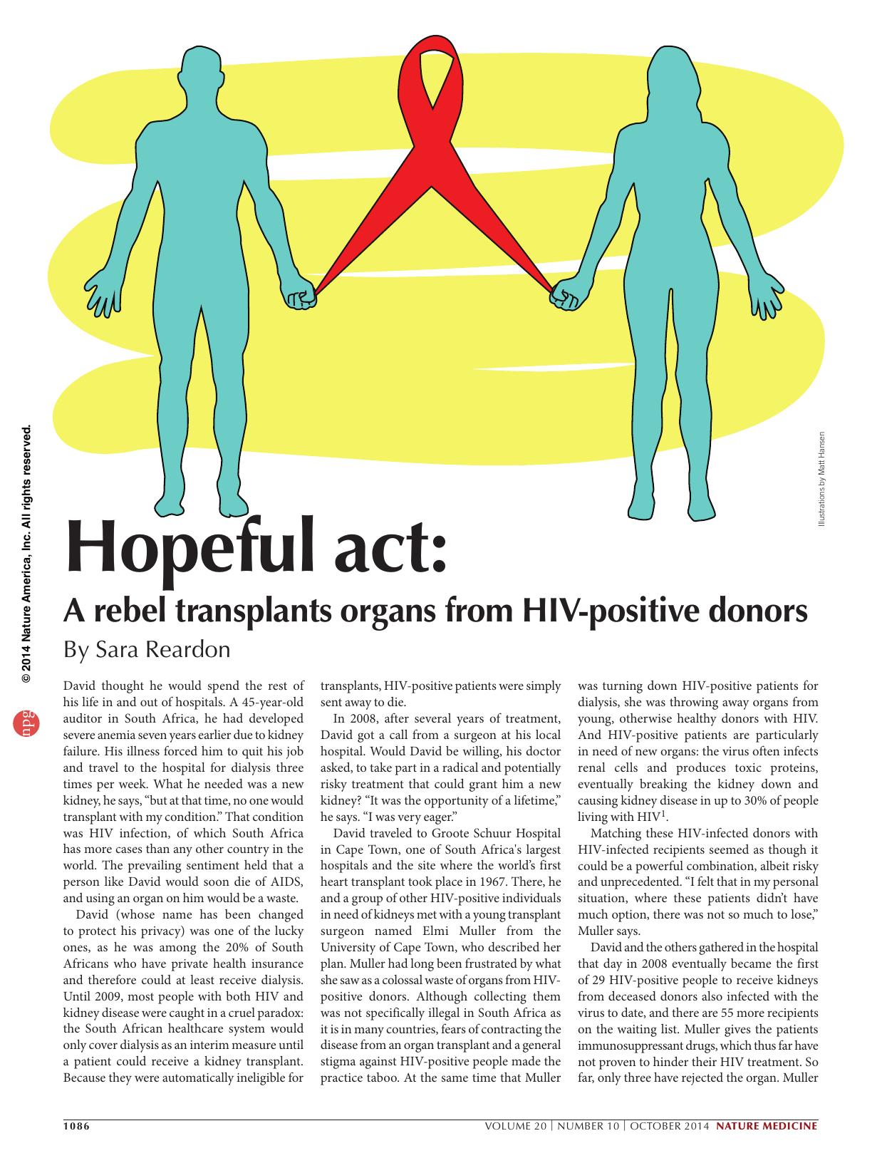 Hopeful act: A rebel transplants organs from HIV-positive donors by Sara Reardon