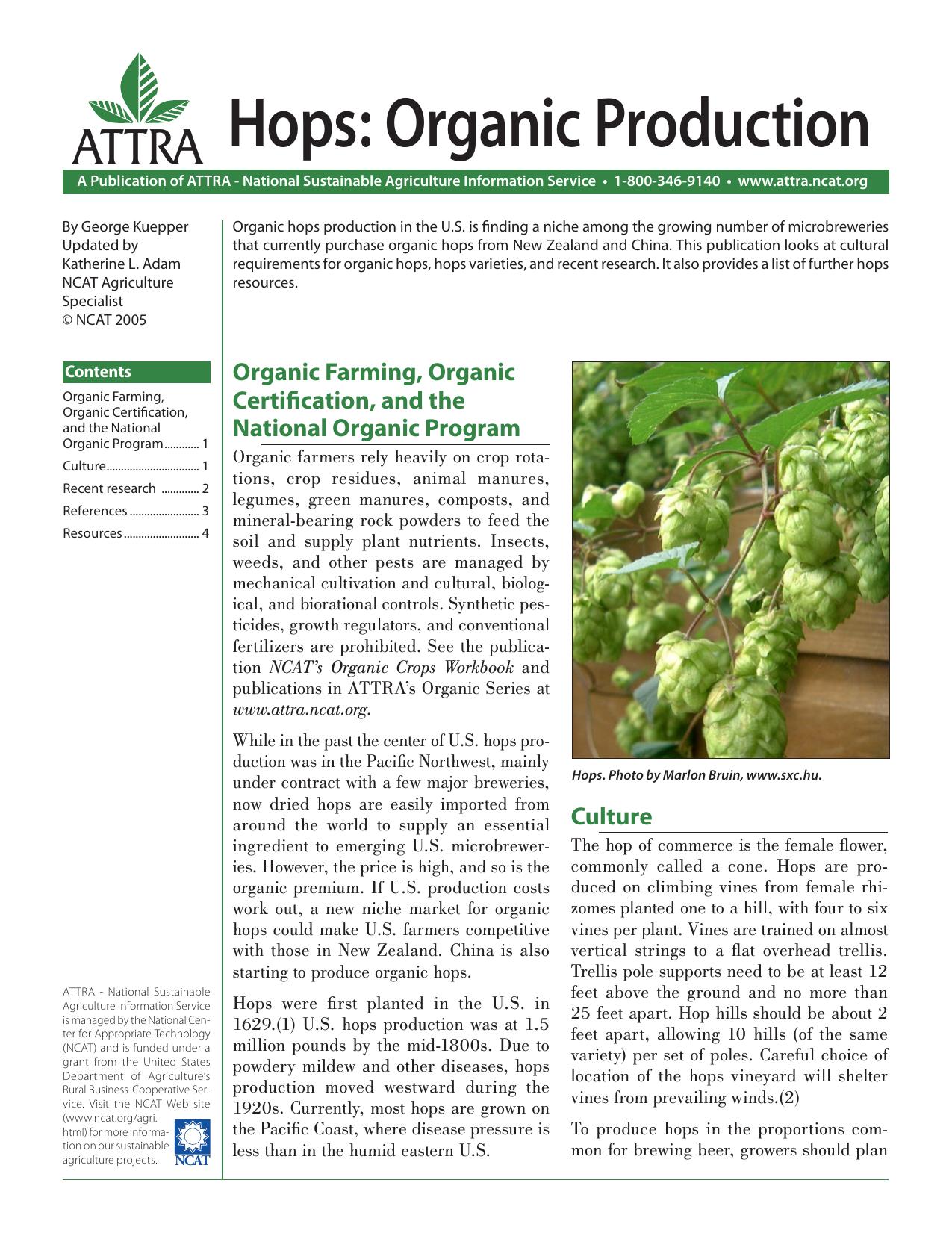 Hops: Organic Production by Katherine L. Adam