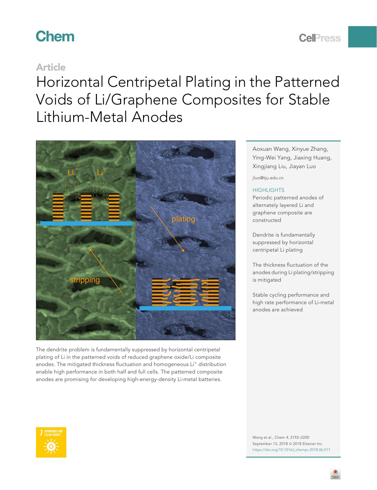 Horizontal Centripetal Plating in the Patterned Voids of LiGraphene Composites for Stable Lithium-Metal Anodes by Aoxuan Wang