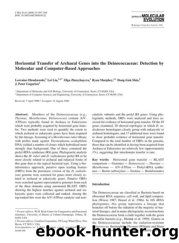 Horizontal Transfer of Archaeal Genes into the Deinococcaceae: Detection by Molecular and Computer-Based Approaches by Olendzenski L. et al