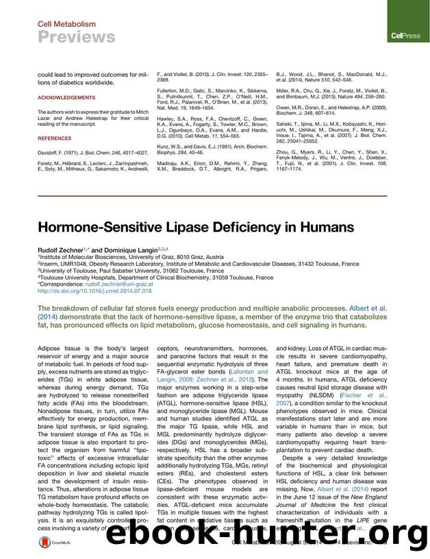 Hormone-Sensitive Lipase Deficiency in Humans by Rudolf Zechner & Dominique Langin
