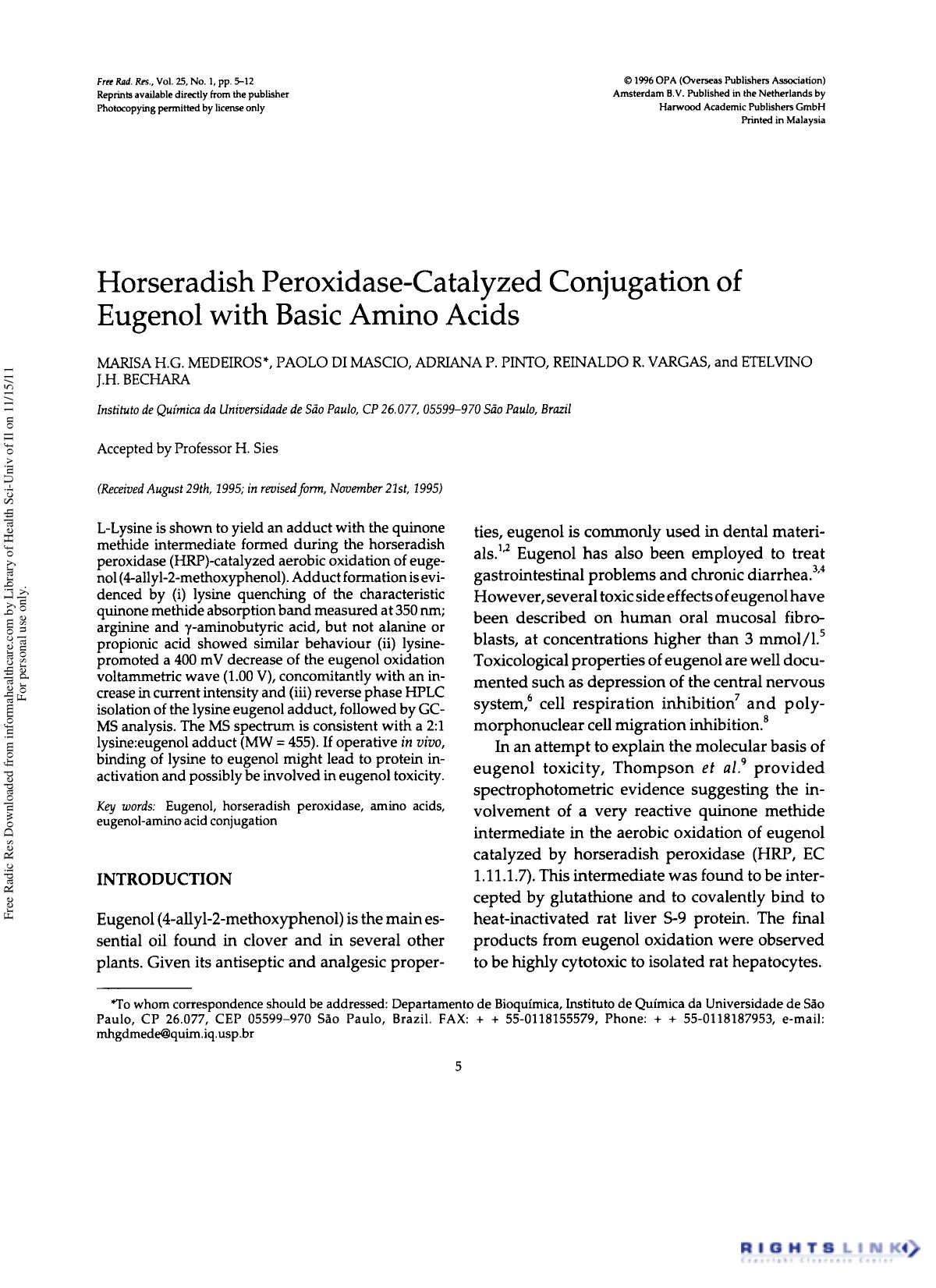 Horseradish Peroxidase-Catalyzed Conjugation of Eugenol with Basic Amino Acids by unknow