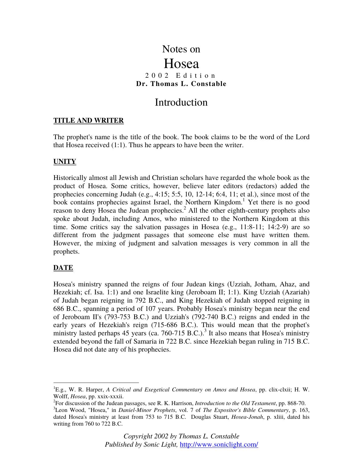 Hosea by Dr. Thomas L. Constable