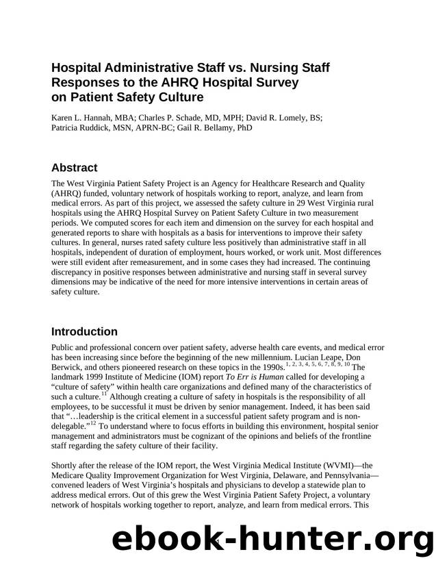 Hospital Administrative Staff vs. Nursing Staff Responses to the AHRQ Hospital Survey on Patient Safety Culture by Agency for Healthcare Research and Quality