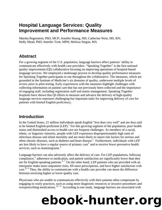 Hospital Language Services: Quality Improvement and Performance Measures by Agency for Healthcare Research and Quality