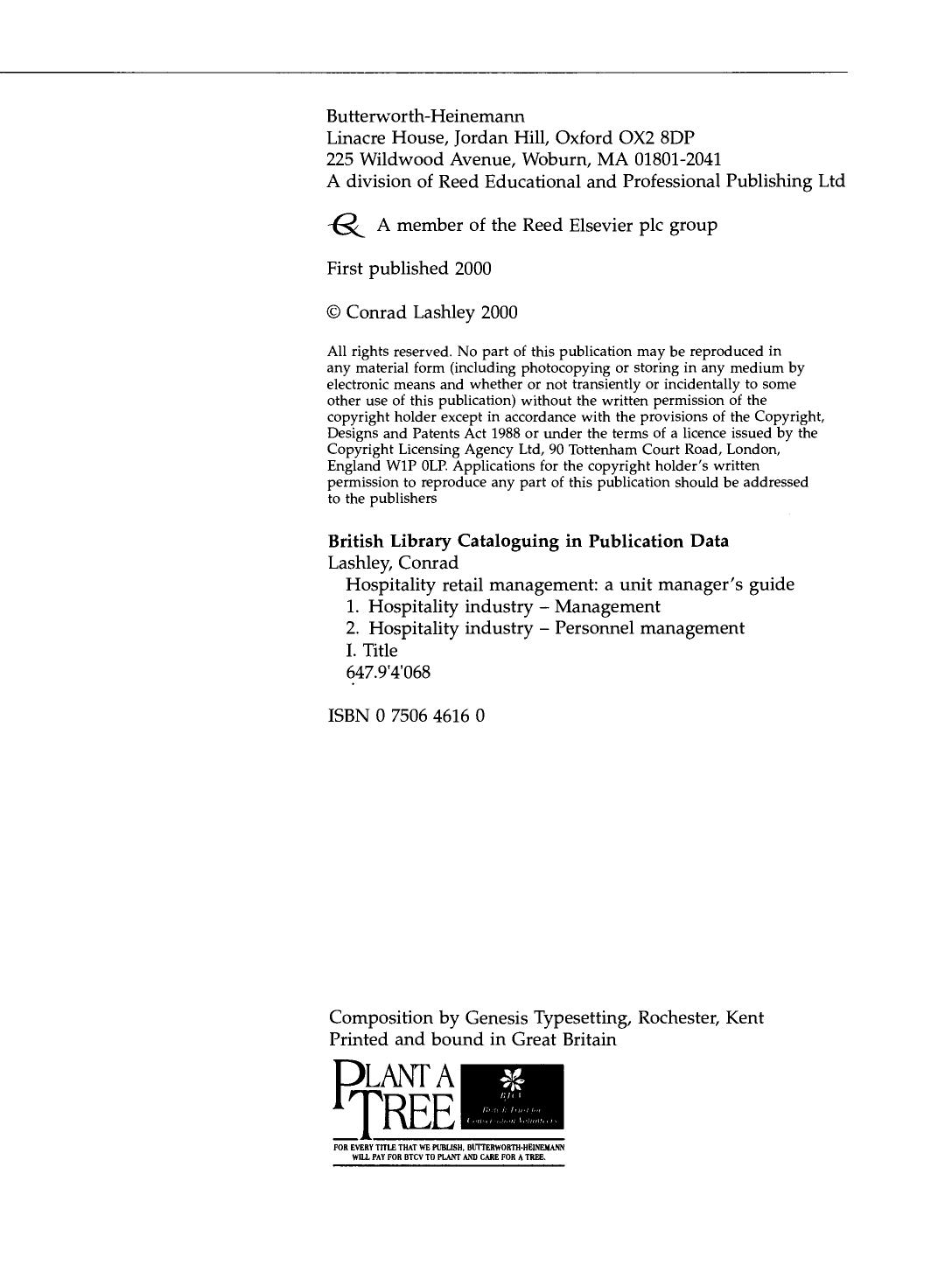 Hospitality Retail Management. A unit manager's guide by Conrad Lashley (Auth.)