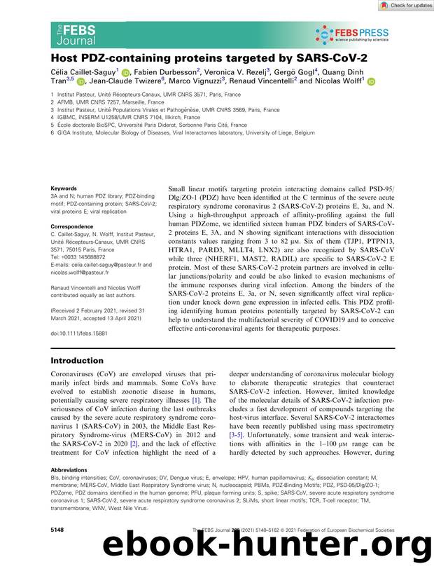 Host PDZâcontaining proteins targeted by SARSâCoVâ2 by Unknown