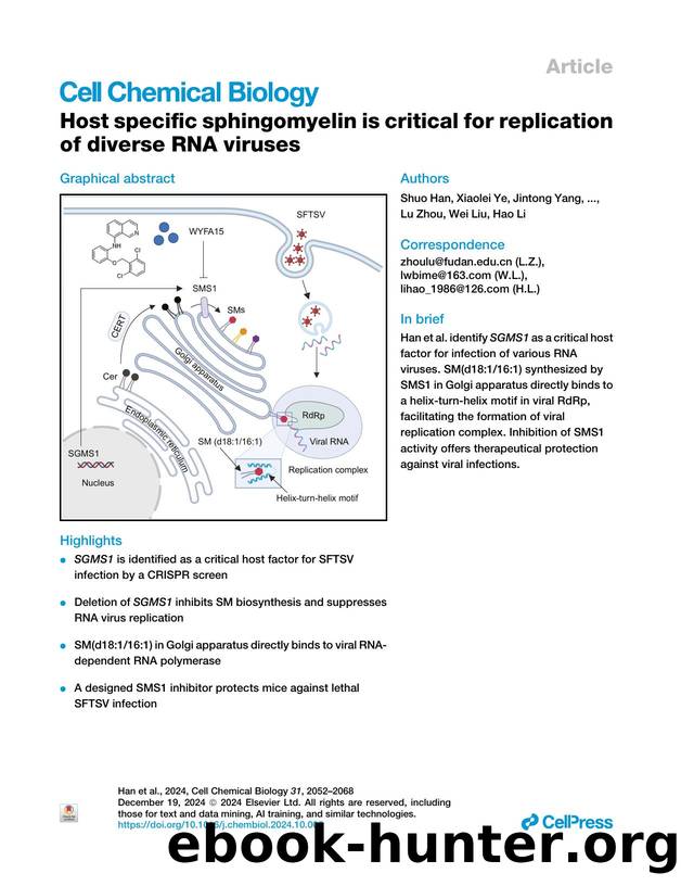 Host specific sphingomyelin is critical for replication of diverse RNA viruses by unknow