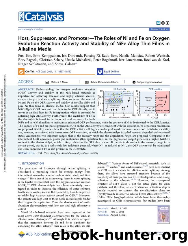 Host, Suppressor, and PromoterâThe Roles of Ni and Fe on Oxygen Evolution Reaction Activity and Stability of NiFe Alloy Thin Films in Alkaline Media by unknow