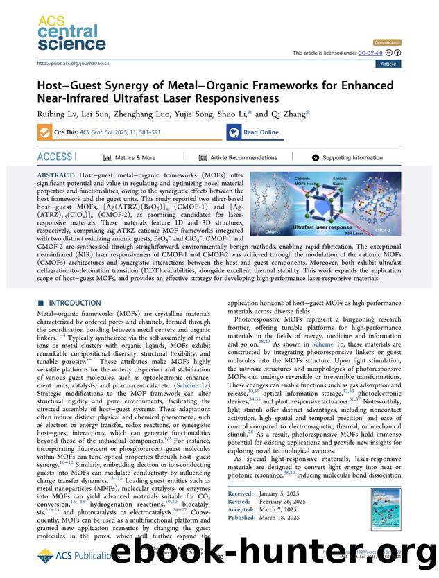 HostâGuest Synergy of MetalâOrganic Frameworks for Enhanced Near-Infrared Ultrafast Laser Responsiveness by unknow