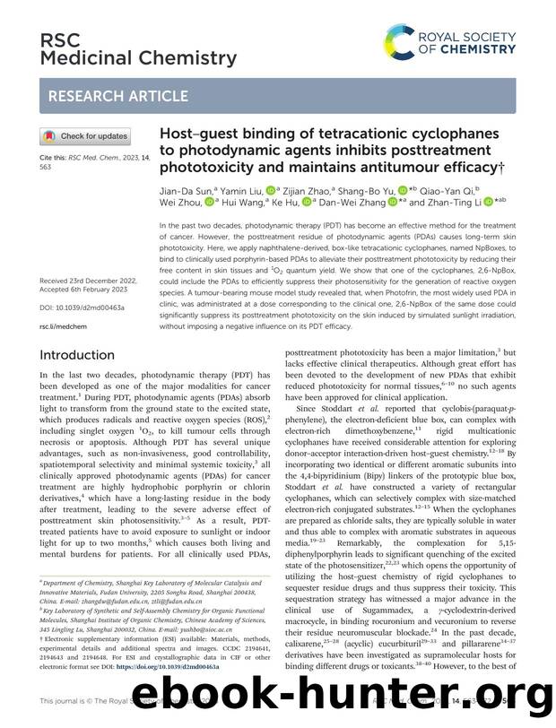 Hostâguest binding of tetracationic cyclophanes to photodynamic agents inhibits posttreatment phototoxicity and maintains antitumour efficacy by unknow