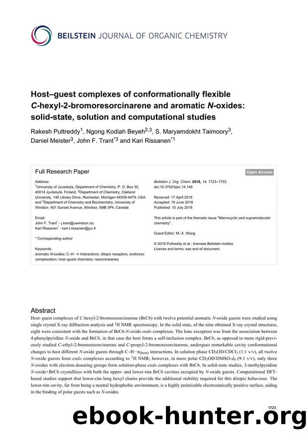 Hostâguest complexes of conformationally flexible C-hexyl-2-bromoresorcinarene and aromatic N-oxides: solid-state, solution and computational studies by unknow