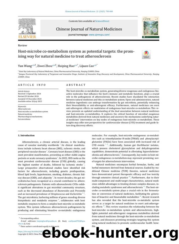 Host-microbe co-metabolism system as potential targets: the promising way for natural medicine to treat atherosclerosis by Yun Wang