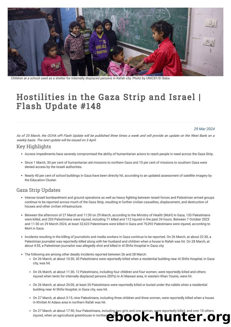 Hostilities in the Gaza Strip and Israel | Flash Update #148 | United Nations Office for the Coordination of Humanitarian Affairs - occupied Palestinian territory by Unknown