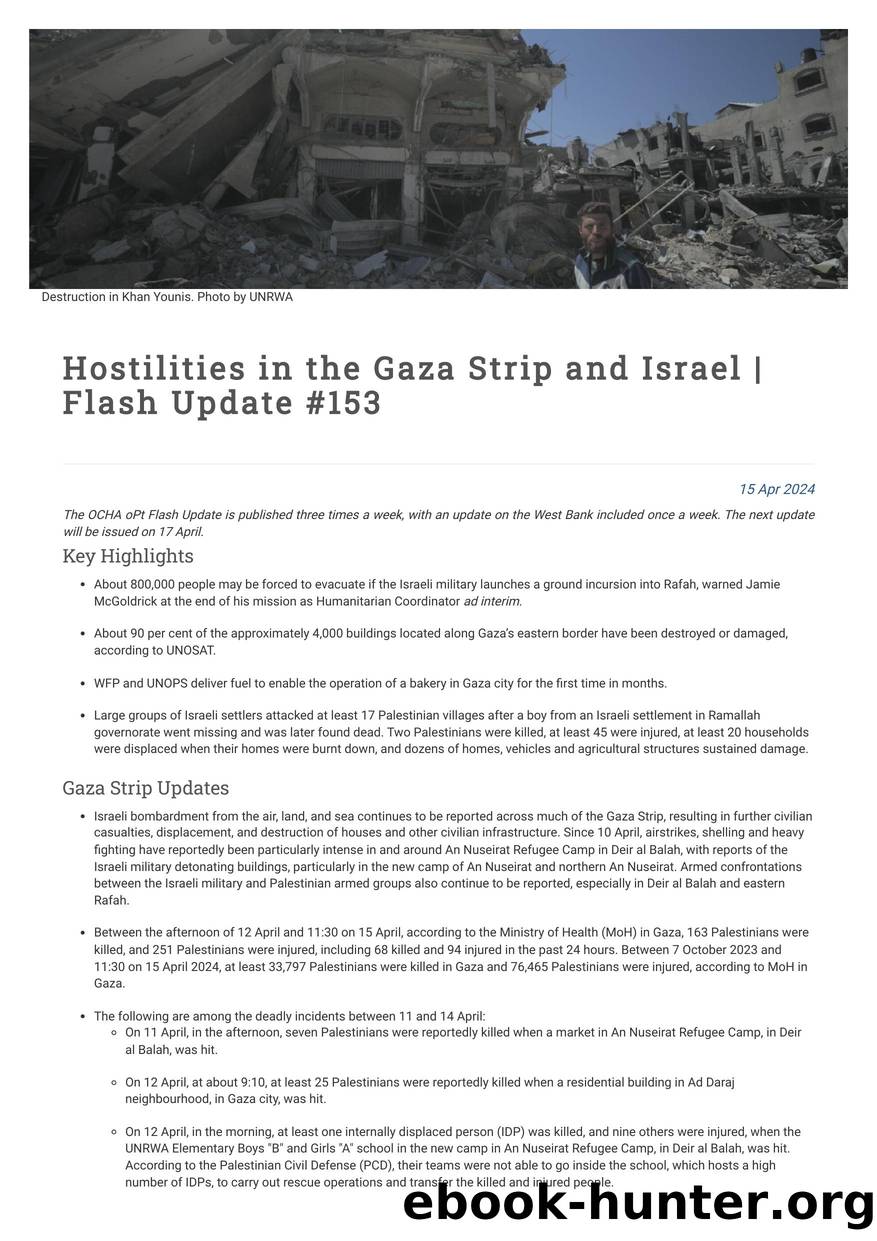 Hostilities in the Gaza Strip and Israel | Flash Update #153 | United Nations Office for the Coordination of Humanitarian Affairs - occupied Palestinian territory by Unknown