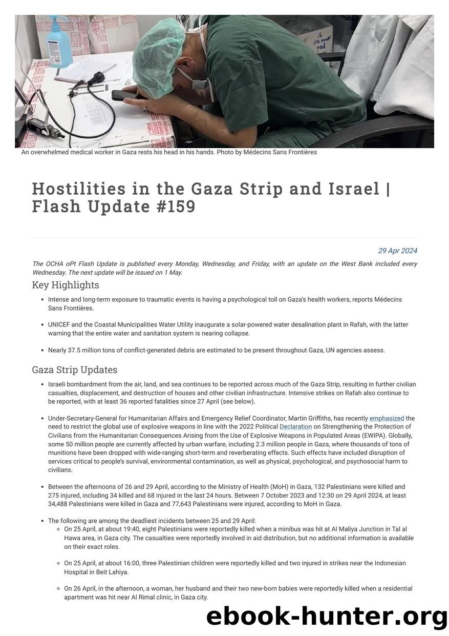Hostilities in the Gaza Strip and Israel | Flash Update #159 | United Nations Office for the Coordination of Humanitarian Affairs - occupied Palestinian territory by Unknown