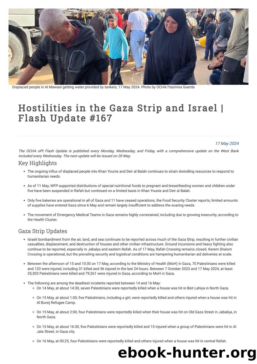 Hostilities in the Gaza Strip and Israel | Flash Update #167 | United Nations Office for the Coordination of Humanitarian Affairs - occupied Palestinian territory by Unknown