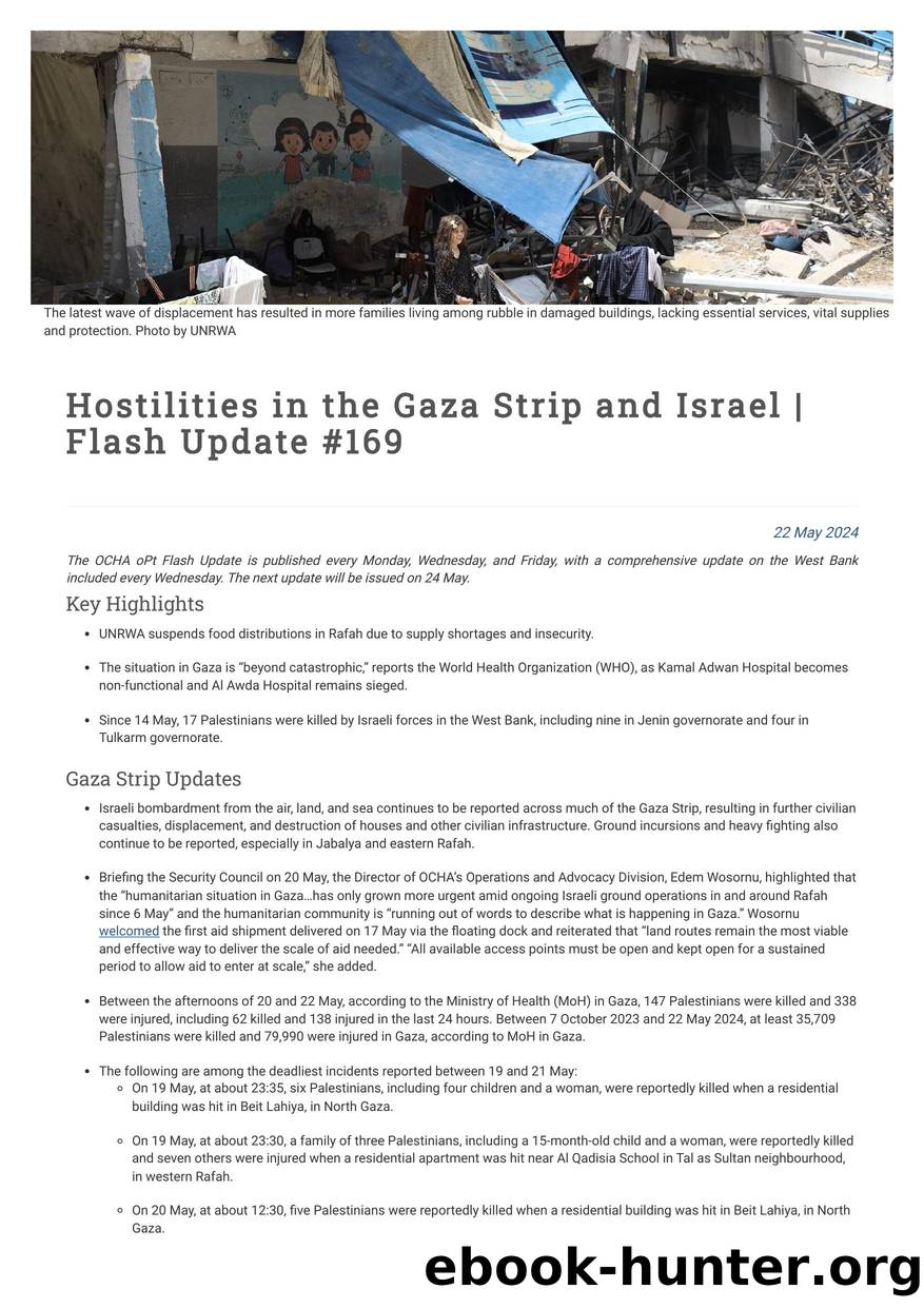 Hostilities in the Gaza Strip and Israel | Flash Update #169 | United Nations Office for the Coordination of Humanitarian Affairs - occupied Palestinian territory by Unknown