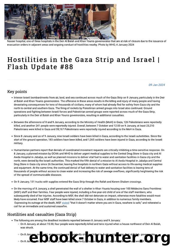 Hostilities in the Gaza Strip and Israel | Flash Update #88 | United Nations Office for the Coordination of Humanitarian Affairs - occupied Palestinian territory by Unknown