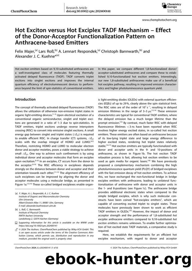 Hot Exciton versus Hot Exciplex TADF Mechanism â Effect of the DonorâAcceptor Functionalization Pattern on Anthraceneâbased Emitters by Unknown