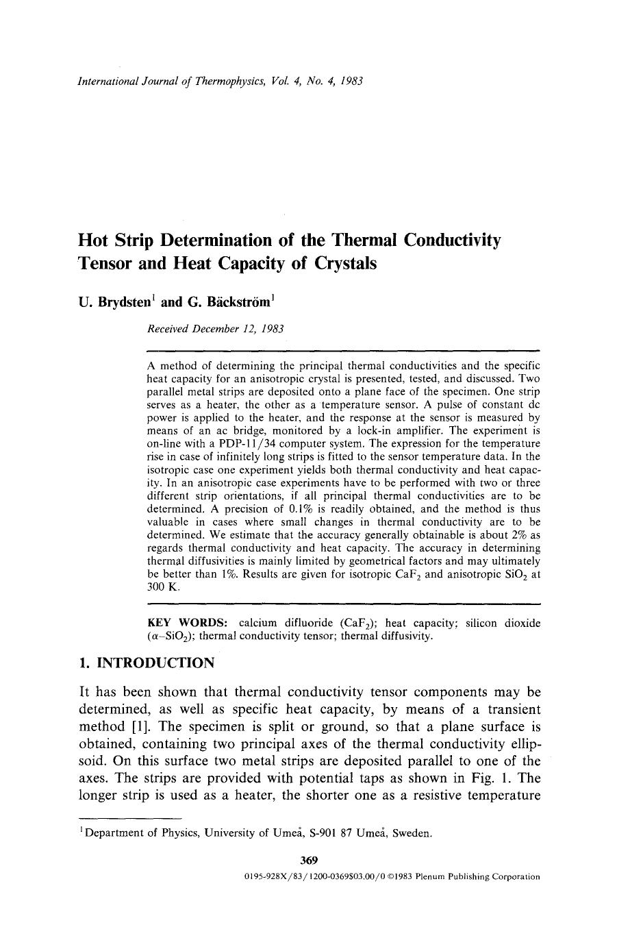 Hot strip determination of the thermal conductivity tensor and heat capacity of crystals by Unknown