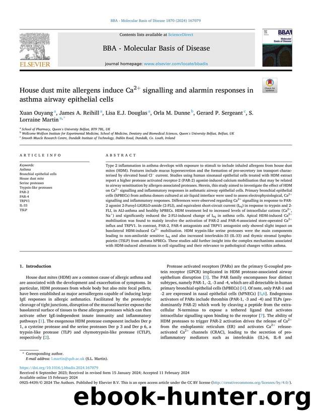 House dust mite allergens induce Ca2+ signalling and alarmin responses in asthma airway epithelial cells by unknow