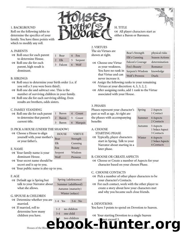 Houses of the Blooded: Character Creation Reference by Unknown