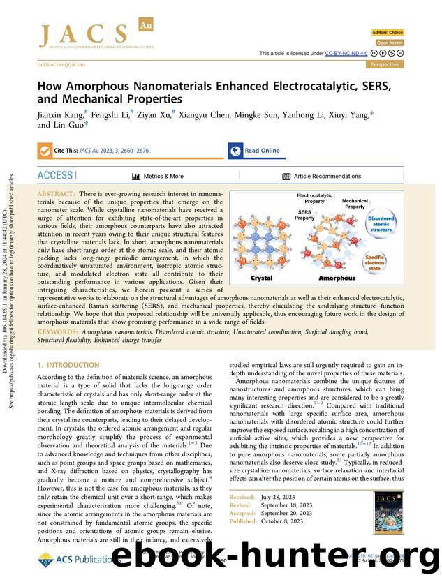 How Amorphous Nanomaterials Enhanced Electrocatalytic, SERS, and Mechanical Properties by Jianxin Kang Fengshi Li Ziyan Xu Xiangyu Chen Mingke Sun Yanhong Li Xiuyi Yang & Lin Guo