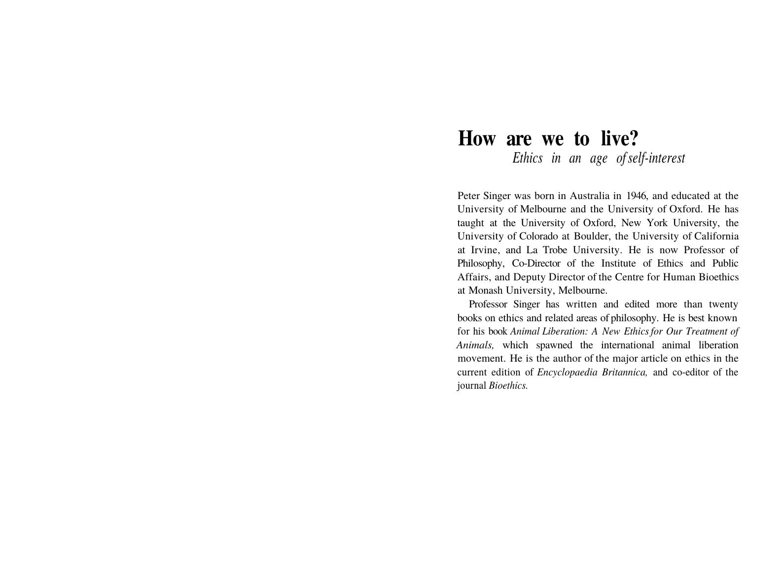 How Are We To Live by Peter Singer