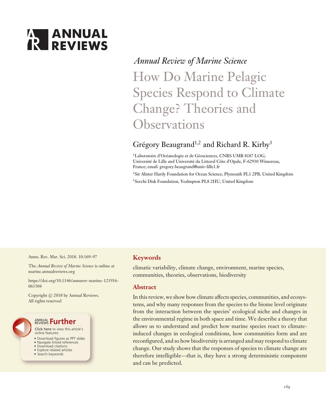 How Do Marine Pelagic Species Respond to Climate Change? Theories and Observations by Grégory Beaugrand and Richard R. Kirby