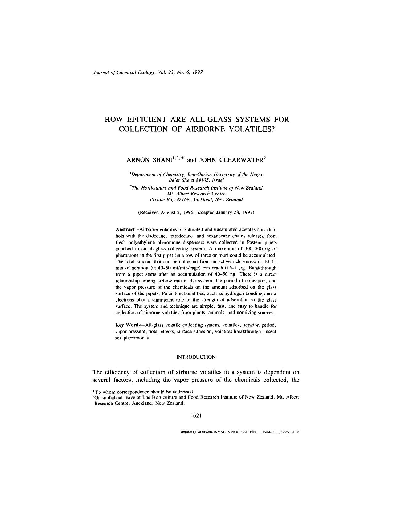 How Efficient are All-Glass Systems for Collection of Airborne Volatiles? by Unknown