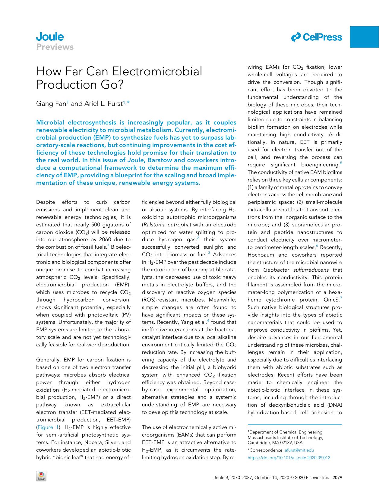 How Far Can Electromicrobial Production Go? by Gang Fan & Ariel L. Furst