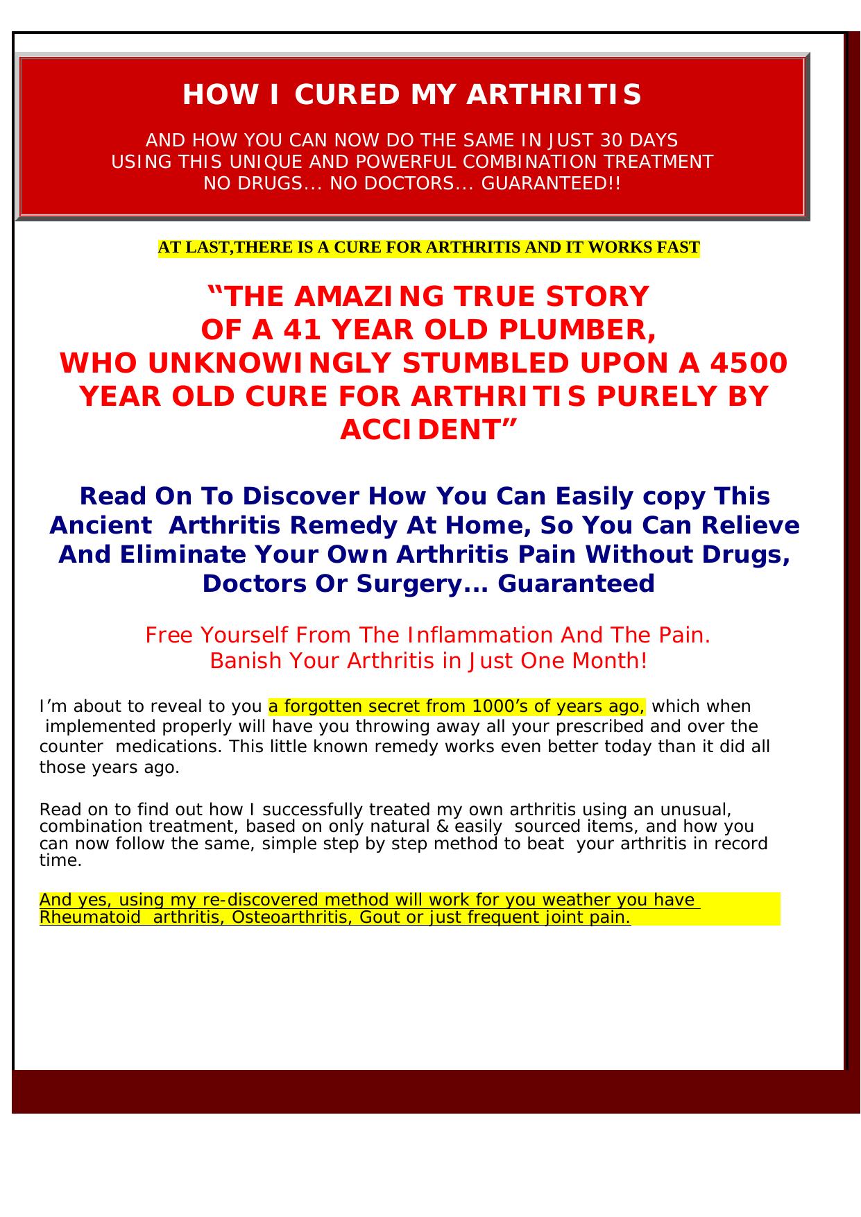 How I Cured My Arthritis In 30 Days & How You Can Do The Same! by Best of Kuszter's Collection