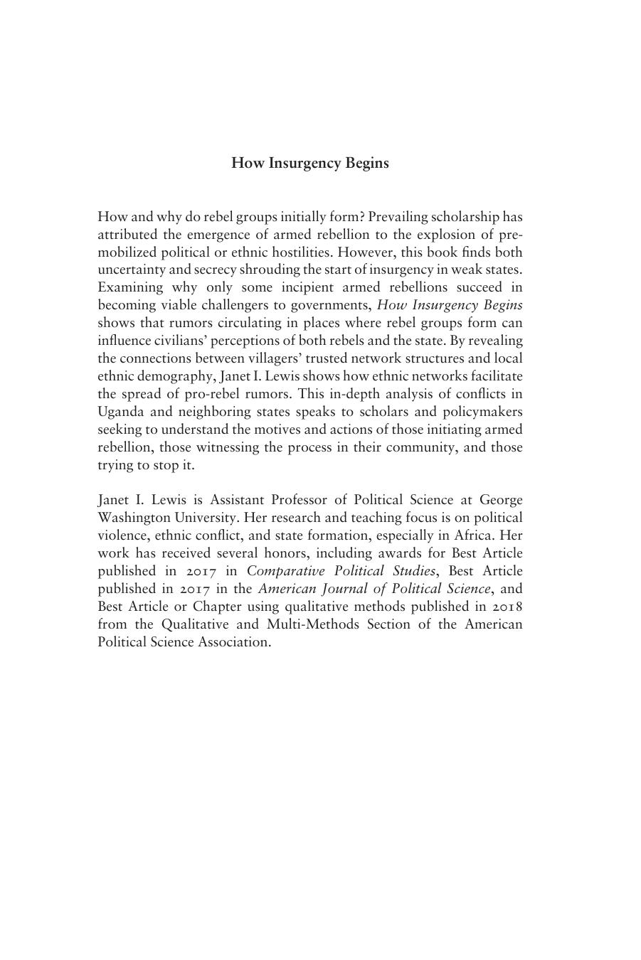How Insurgency Begins: Rebel Group Formation in Uganda and Beyond by Janet I. Lewis