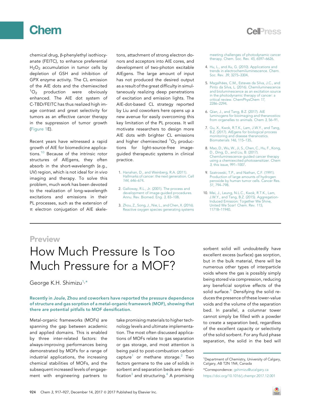 How Much Pressure Is Too Much Pressure for a MOF? by George K.H. Shimizu