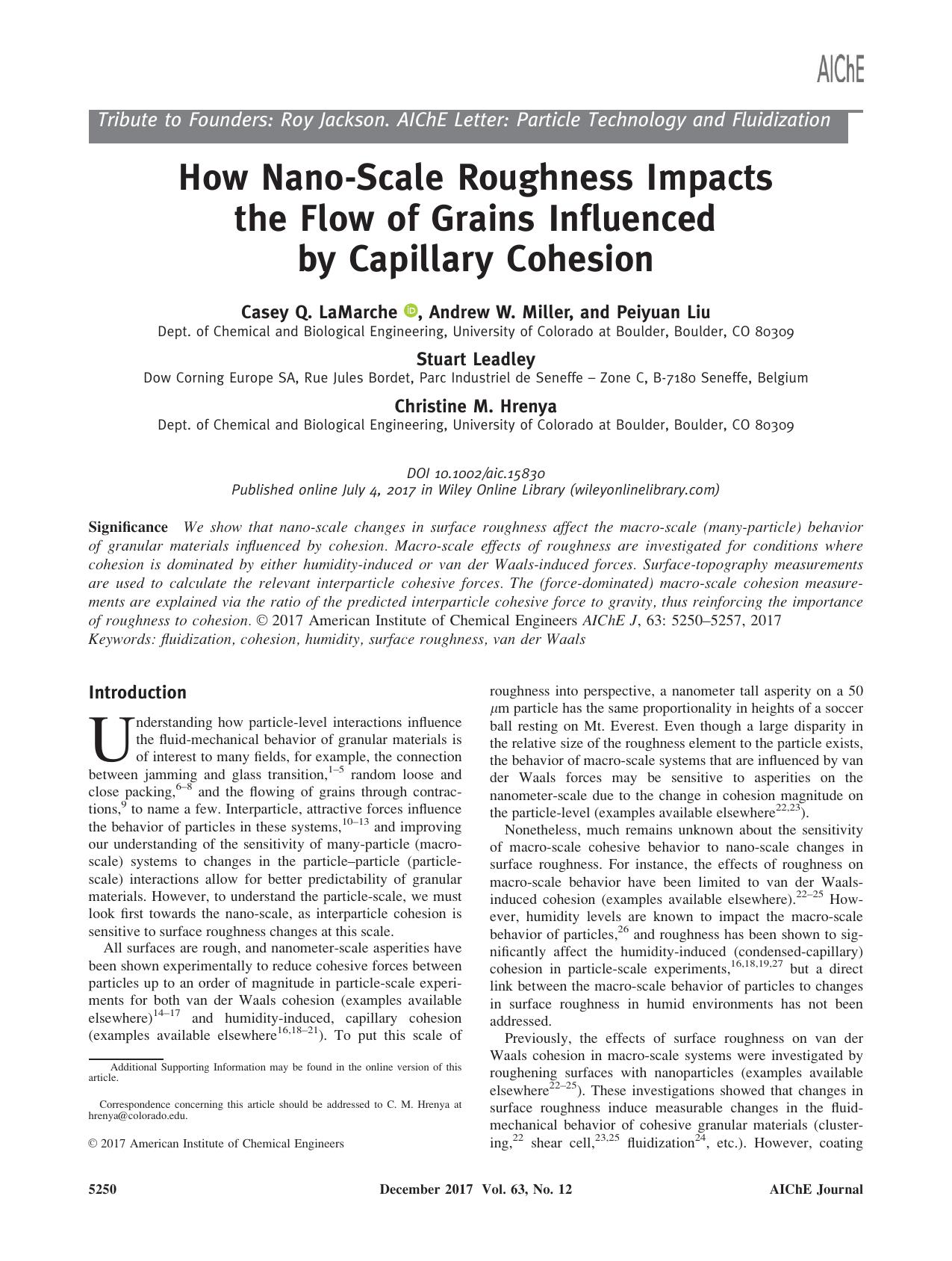 How Nano&#8208;Scale Roughness Impacts the Flow of Grains Influenced by Capillary Cohesion by Unknown