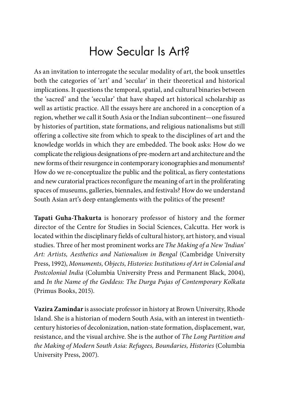 How Secular Is Art?: On the Politics of Art, History and Religion in South Asia by Tapati Guha-Thakurta (editor) Vazira Zamindar (editor)